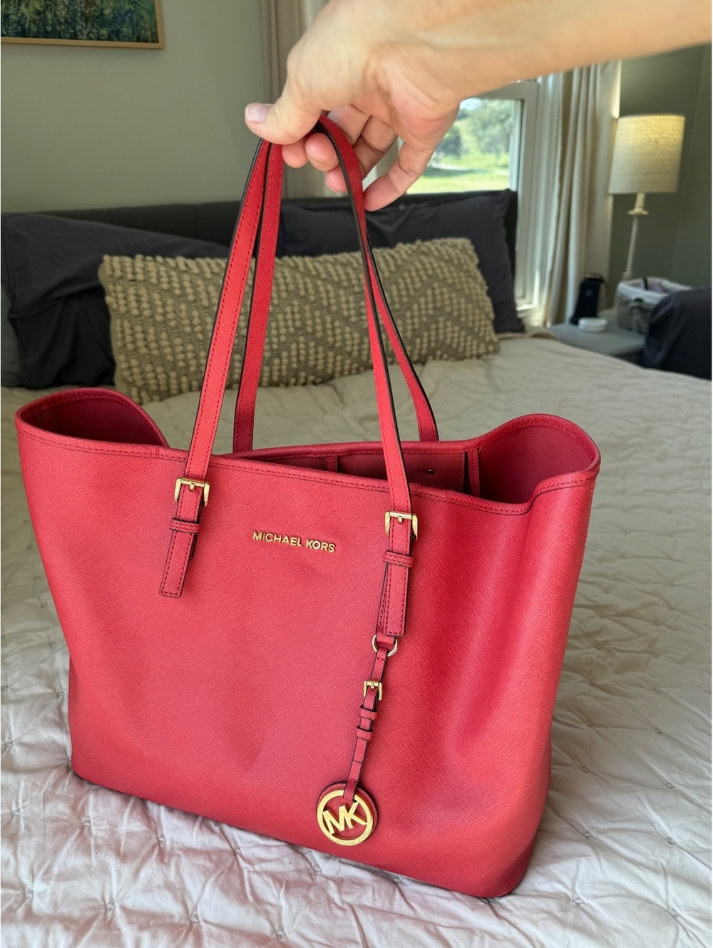 Michael Kors Jet Set Large Tote Pink Grapefruit Saffiano Leather (Cp2/hbp)